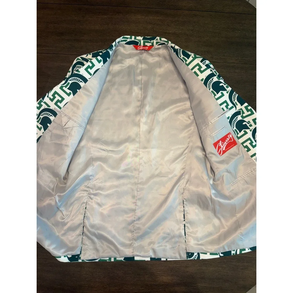 Shinesty Michigan State Spartans Blazer Mens 42 Green White Logo Suit Jacket